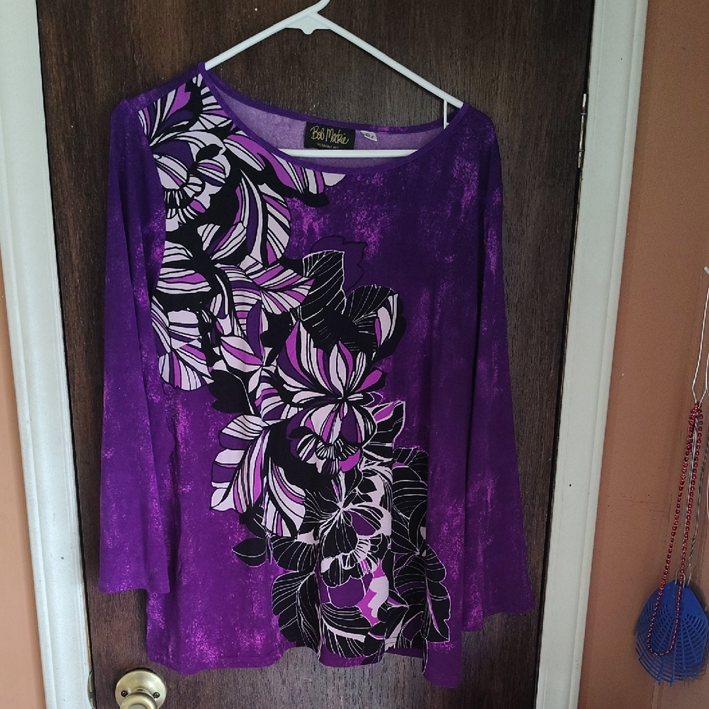Bob Mackie Purple Floral Blouse